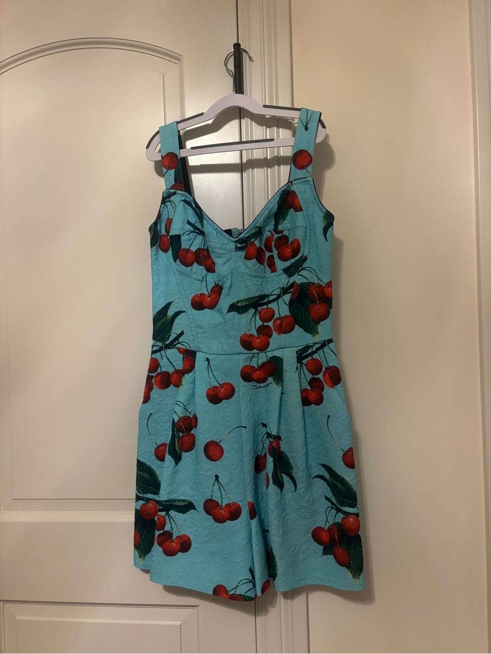 Dolce & Gabbana Aqua Cherry Print Romper